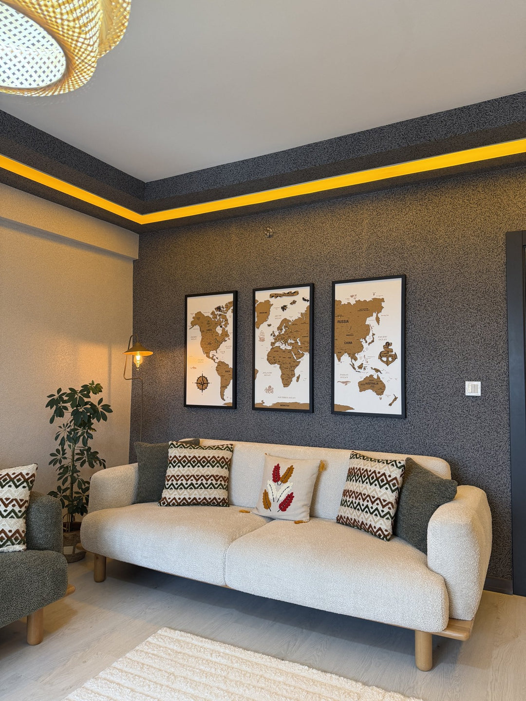 Framed Cork Push Pin World Map - Travel Tracker Wall Art in a customer's home