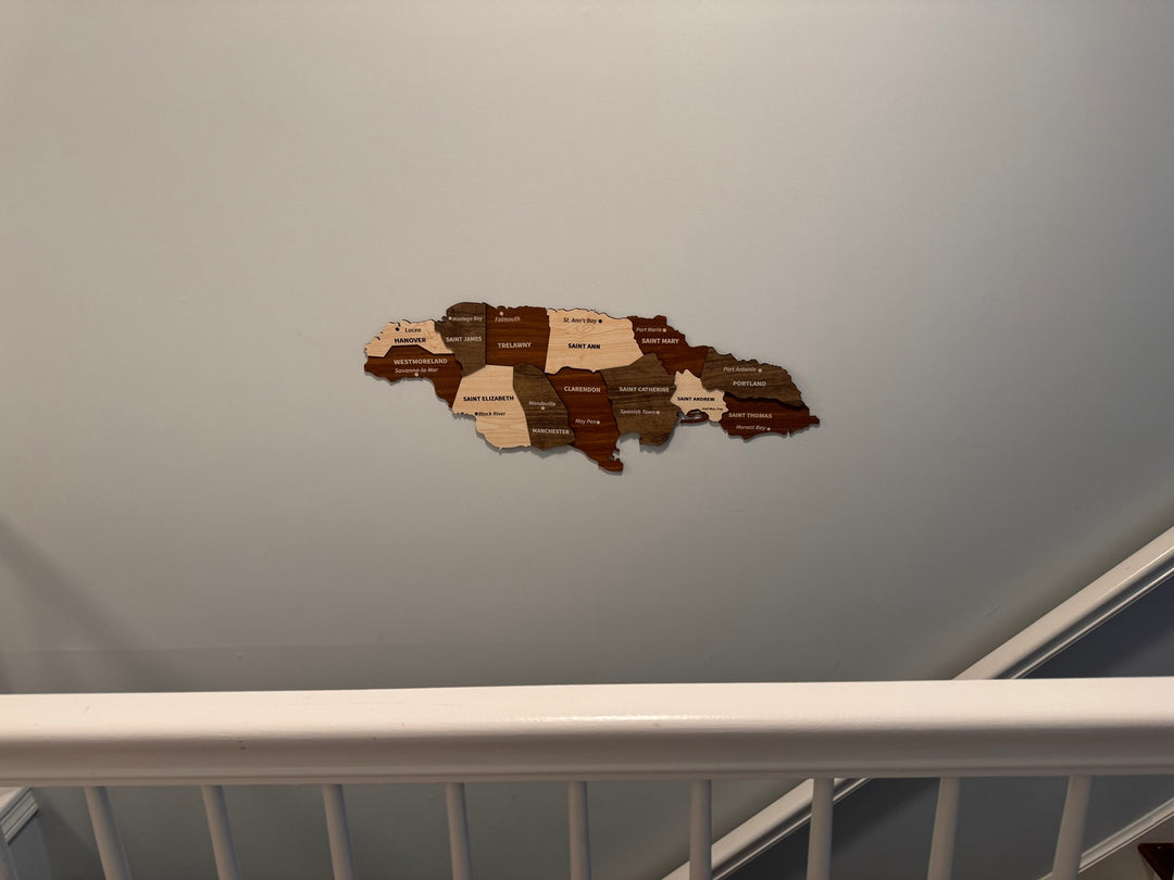 Jamaica Map - Wood Wall Art Decor 3D&Multiyered - Jamaican Gifts for Him in a customer's home
