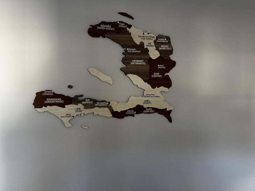Map of Haiti - Wood Wall Art Decor 3D and Multiyered in a customer's home