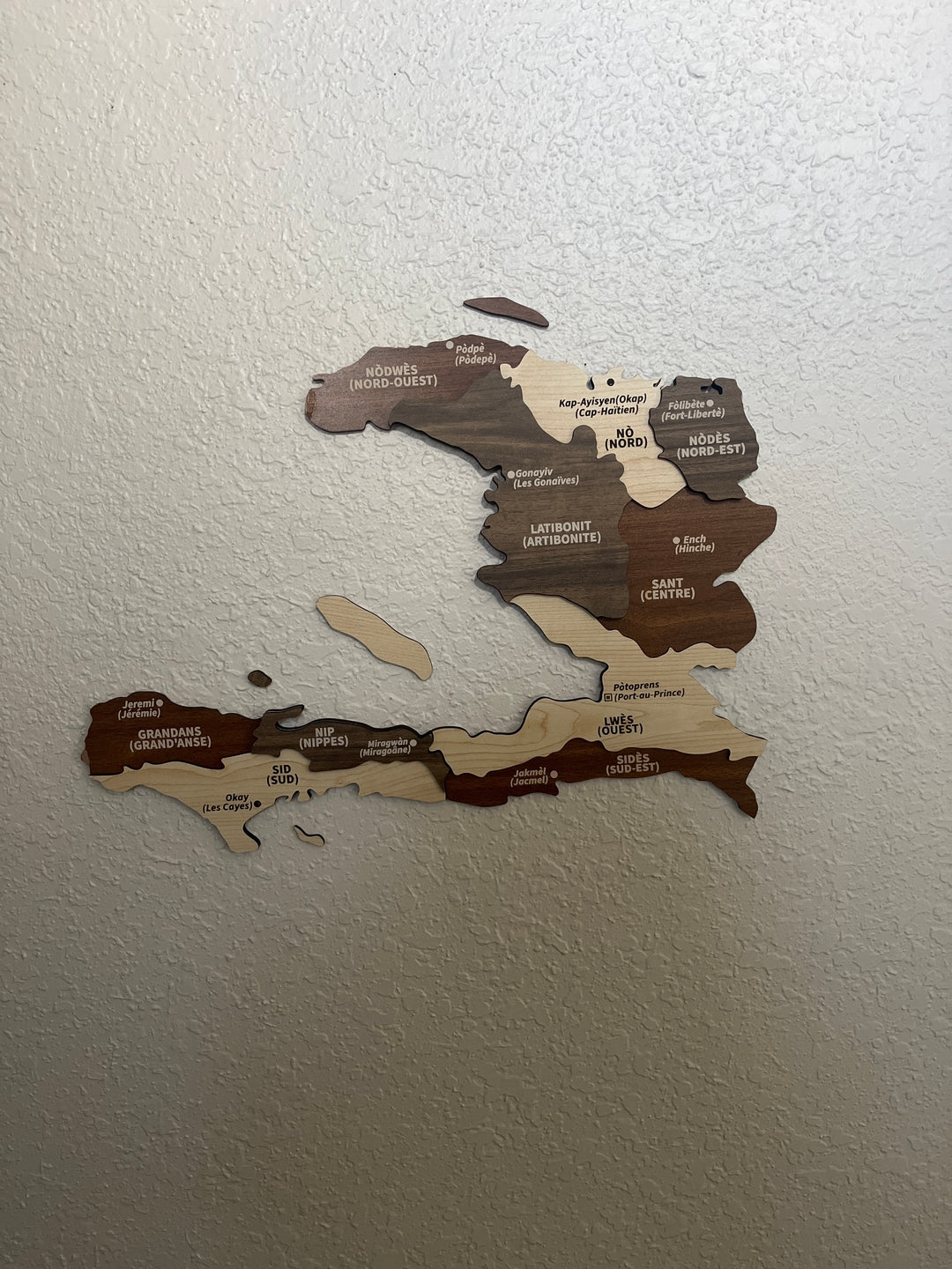 Map of Haiti - Wood Wall Art Decor 3D and Multiyered in a customer's home