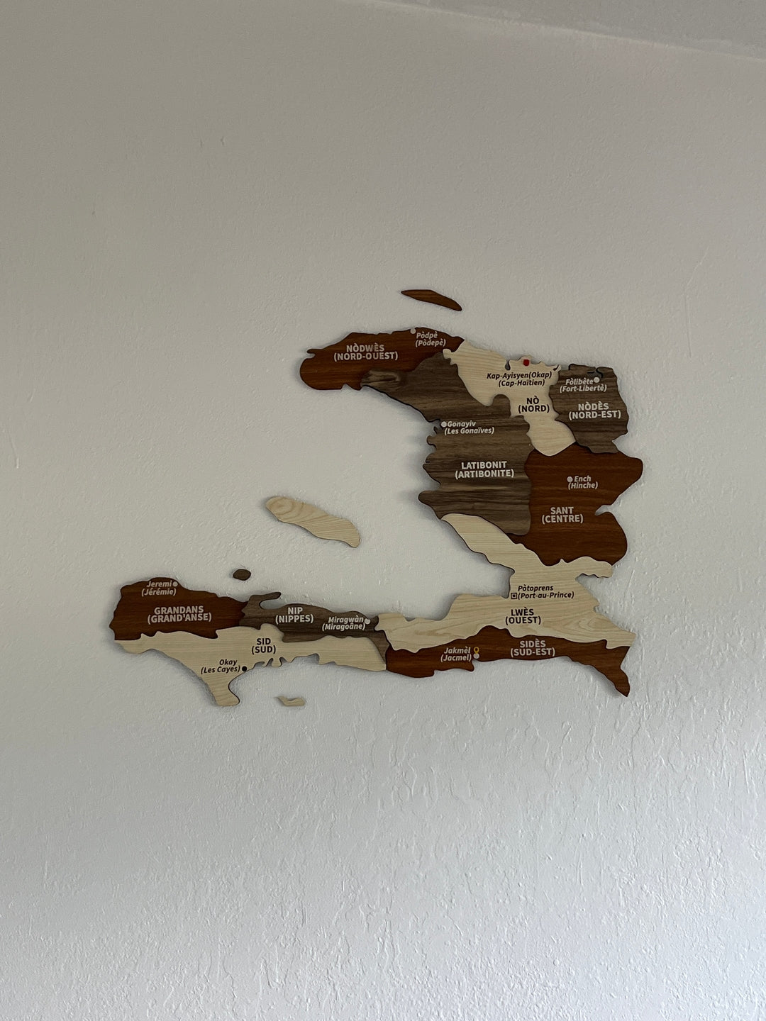 Map of Haiti - Wood Wall Art Decor 3D and Multiyered in a customer's home