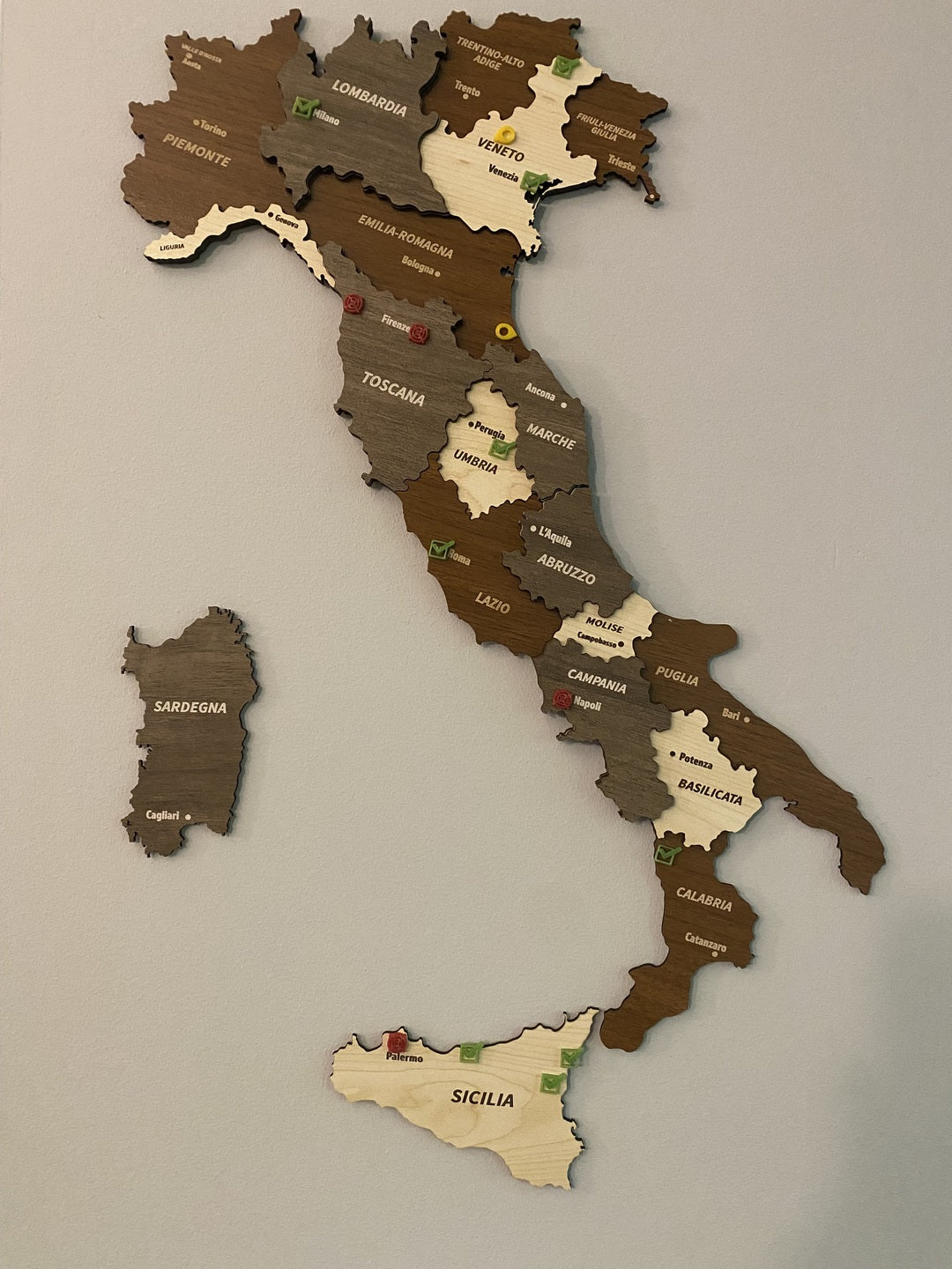 Map of Italy Cities - 3D Wooden Wall Map, Gift for Italians in a customer's home
