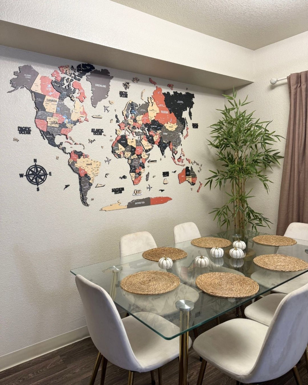 Map of the World Art for Wall - 3D & Vibrant Colors (Sage) styled by @tatimoroziuk