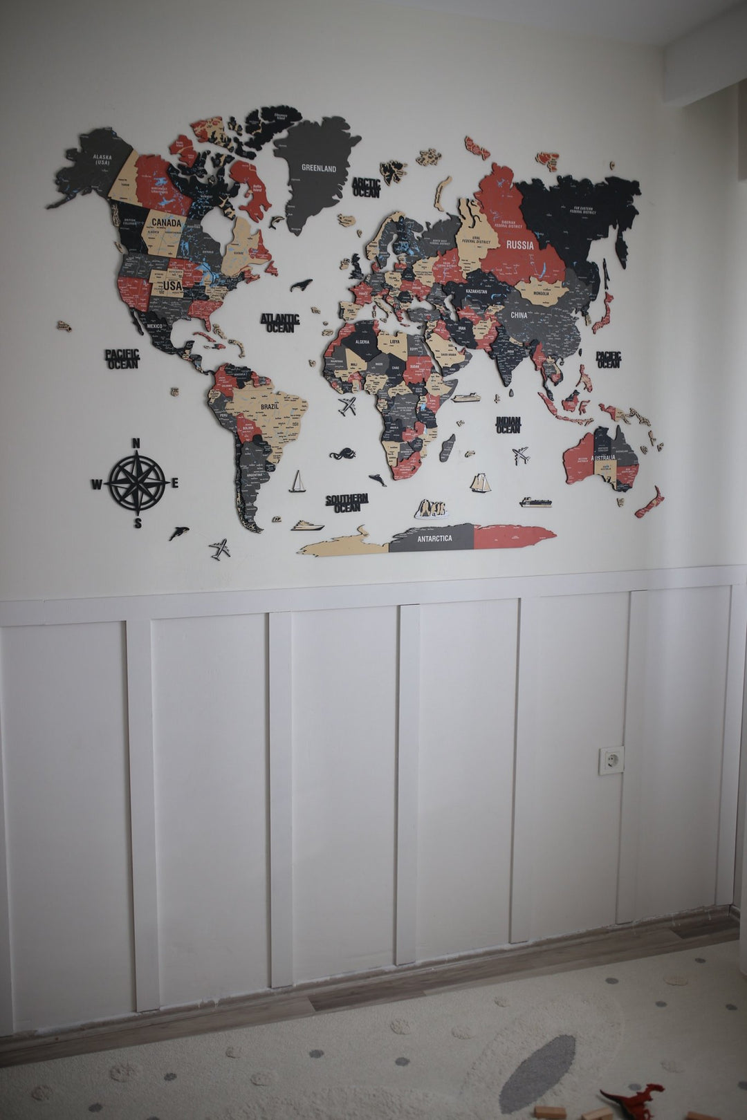 Map of the World Art for Wall - 3D & Vibrant Colors (Sage) in a customer's home
