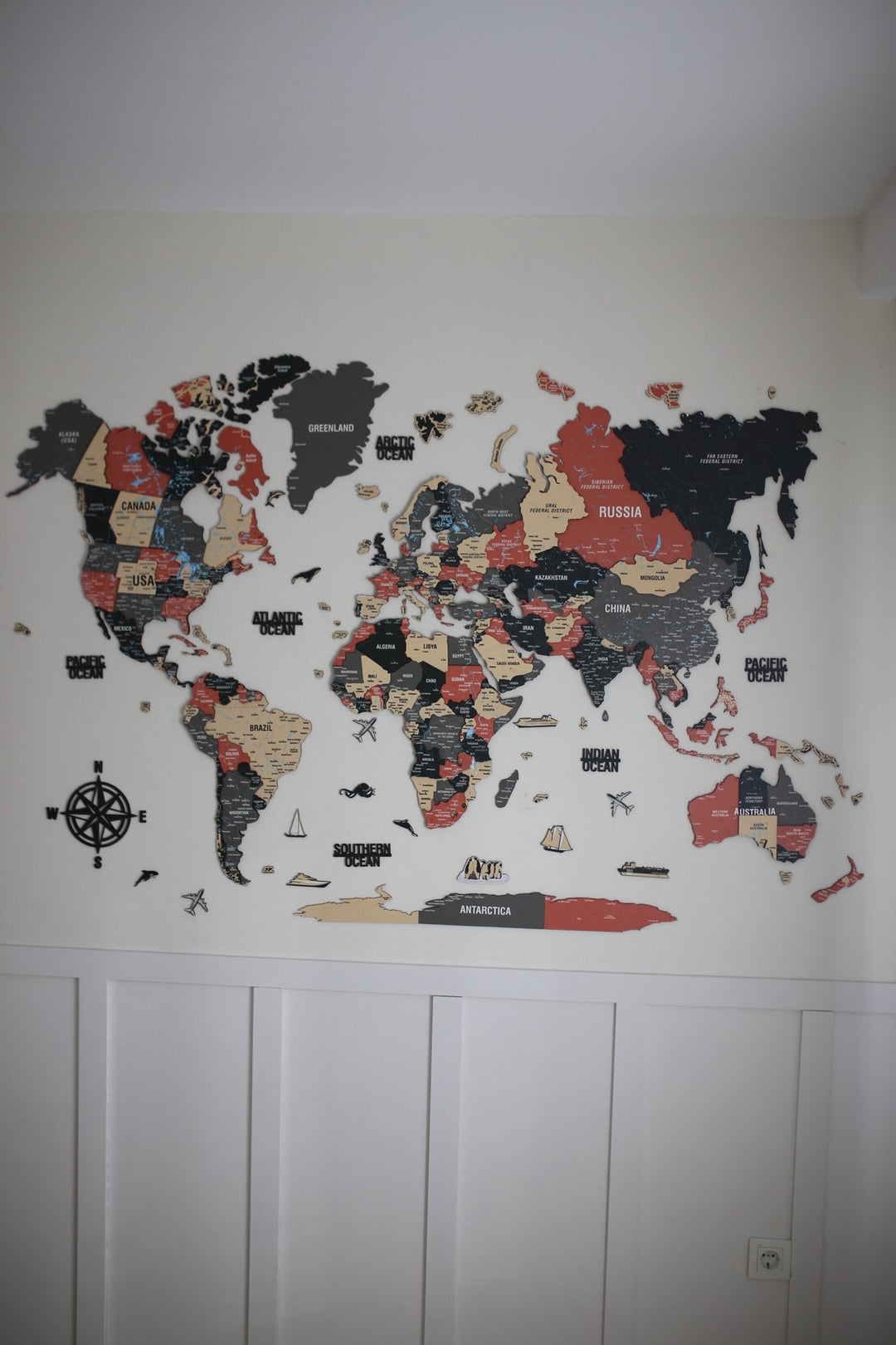 Map of the World Art for Wall - 3D & Vibrant Colors (Sage) in a customer's home