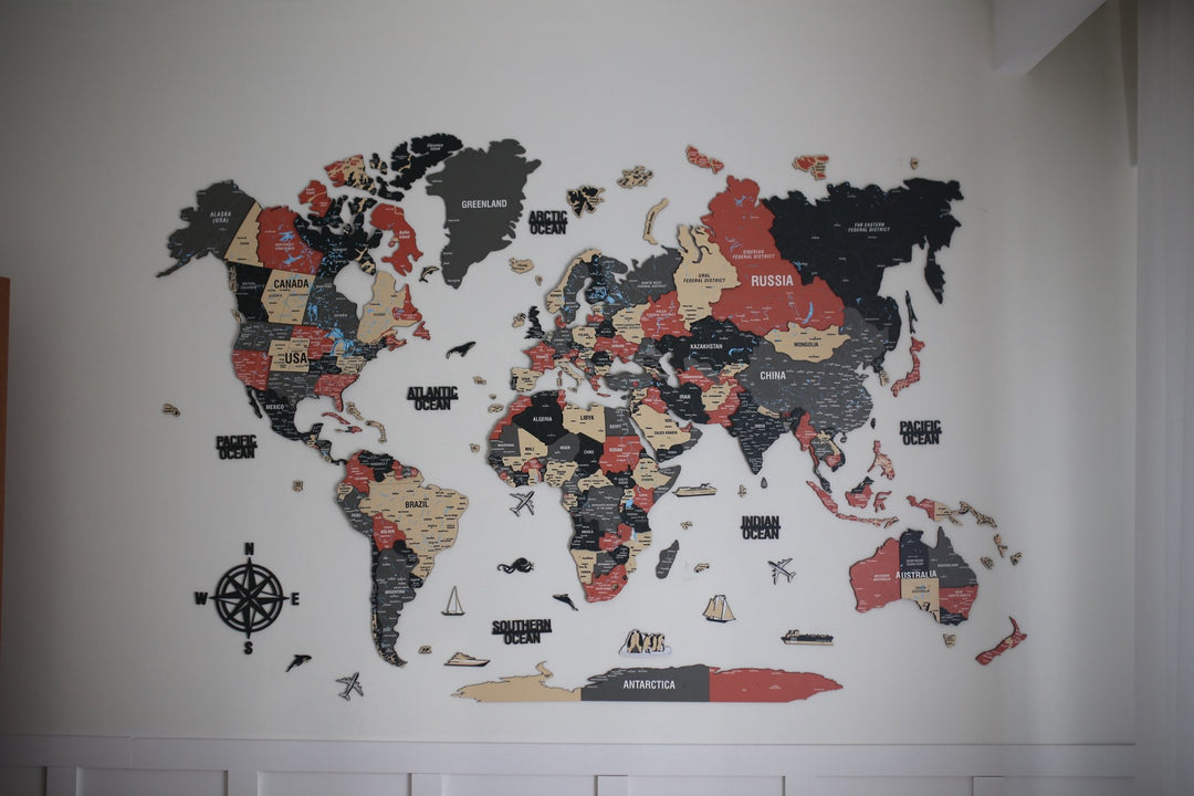 Map of the World Art for Wall - 3D & Vibrant Colors (Sage) in a customer's home