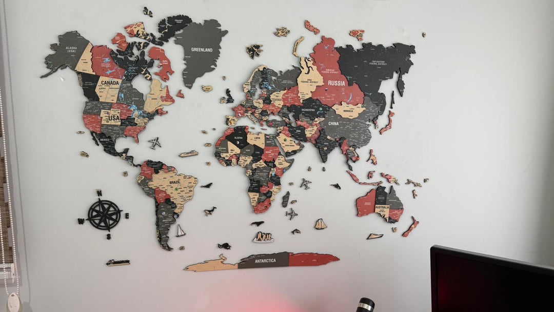 Map of the World Art for Wall - 3D & Vibrant Colors (Sage) in a customer's home