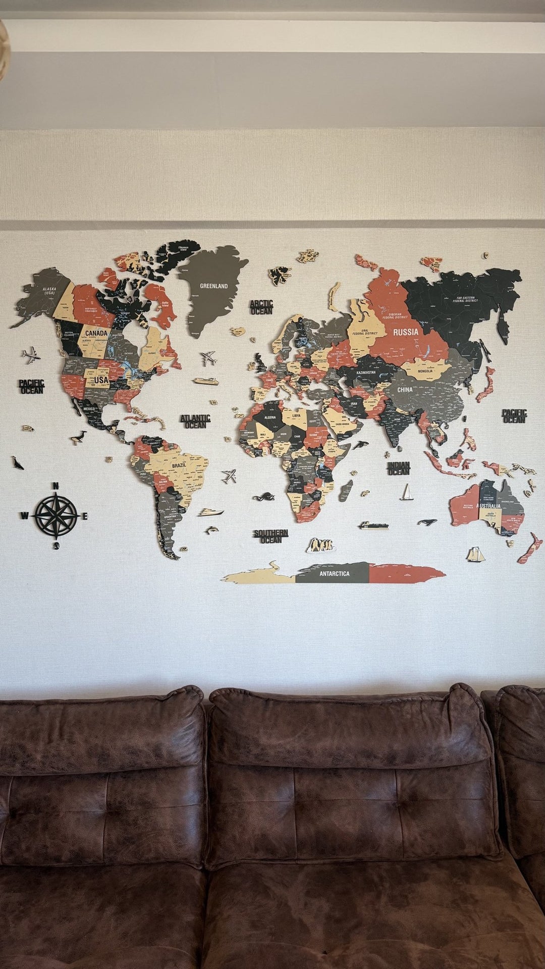 Map of the World Art for Wall - 3D & Vibrant Colors (Sage) in a customer's home