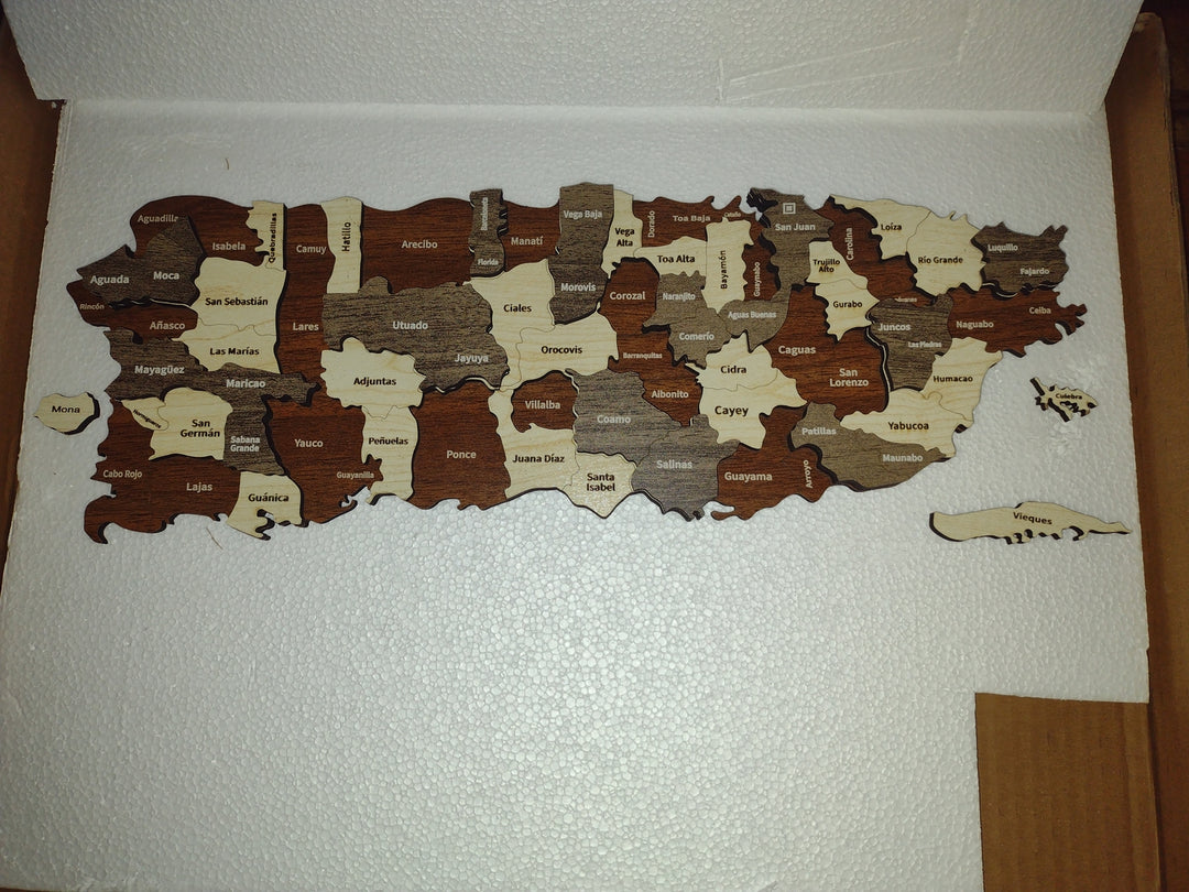 Puerto Rico Wall Map with Cities - 3D Wooden Multilayered Wall Decor - Puerto Rican Gifts in a customer's home