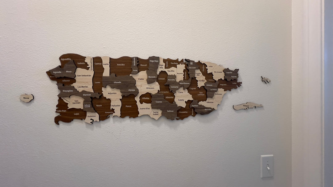 Puerto Rico Wall Map with Cities - 3D Wooden Multilayered Wall Decor - Puerto Rican Gifts in a customer's home