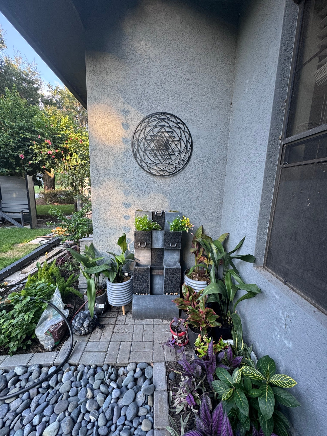 Sri Yantra Sacred Circle Metal Wall Decor in a customer's home