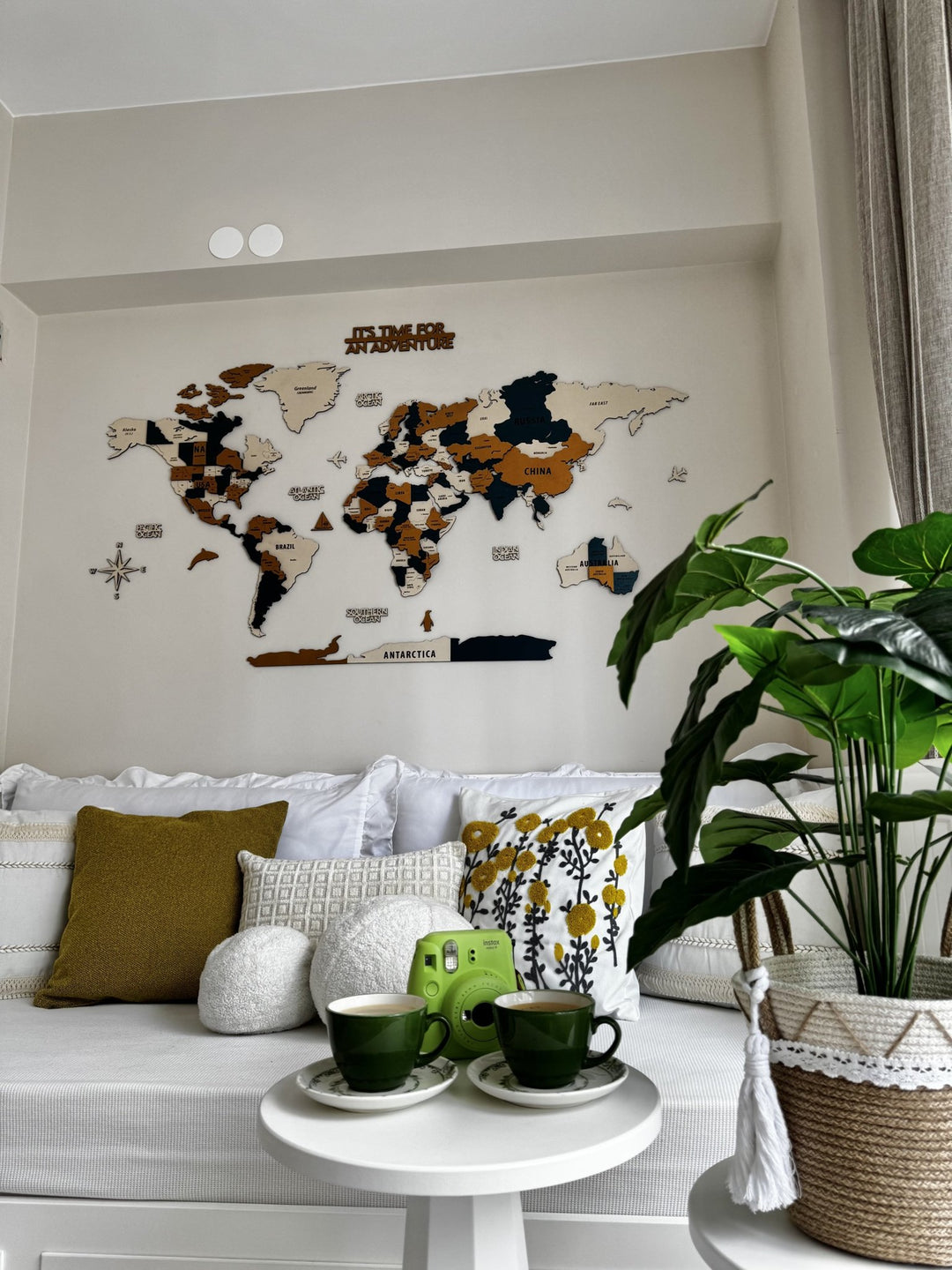 Wood Map - Large Wooden World Map Wall Art for Living Room in a customer's home