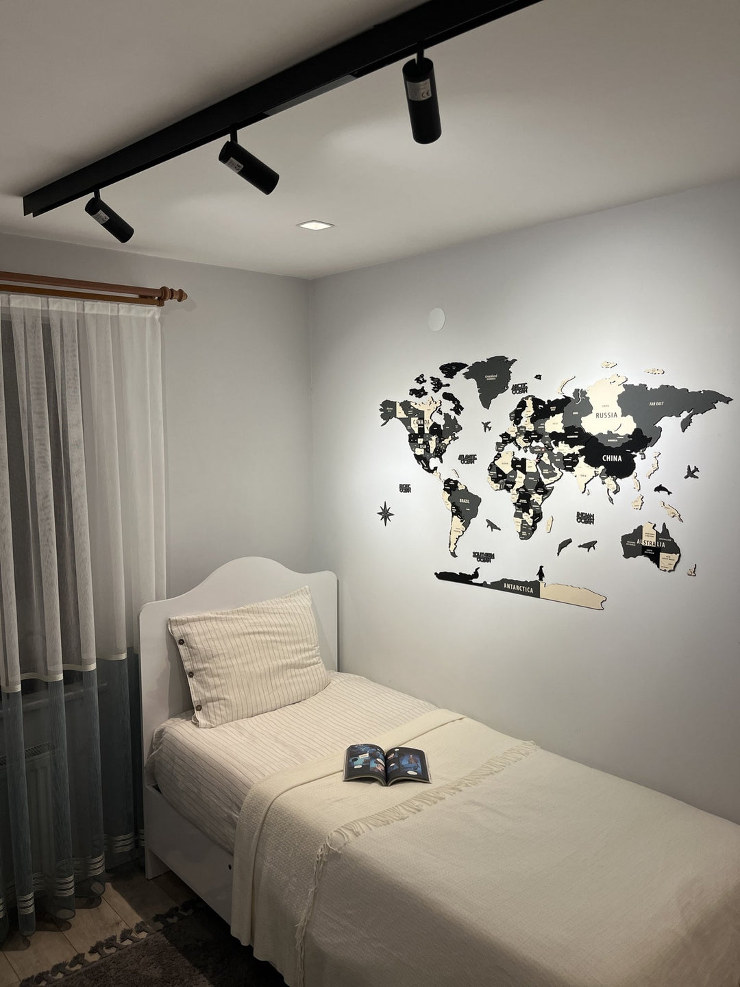 Wood Map Living Room Wall Decor - World Map Wall Art in a customer's home