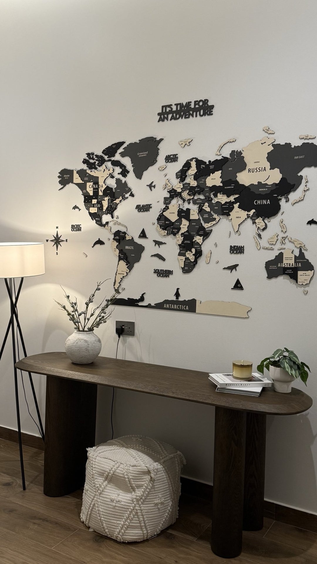 Wood Map Living Room Wall Decor - World Map Wall Art styled by @alya_trips