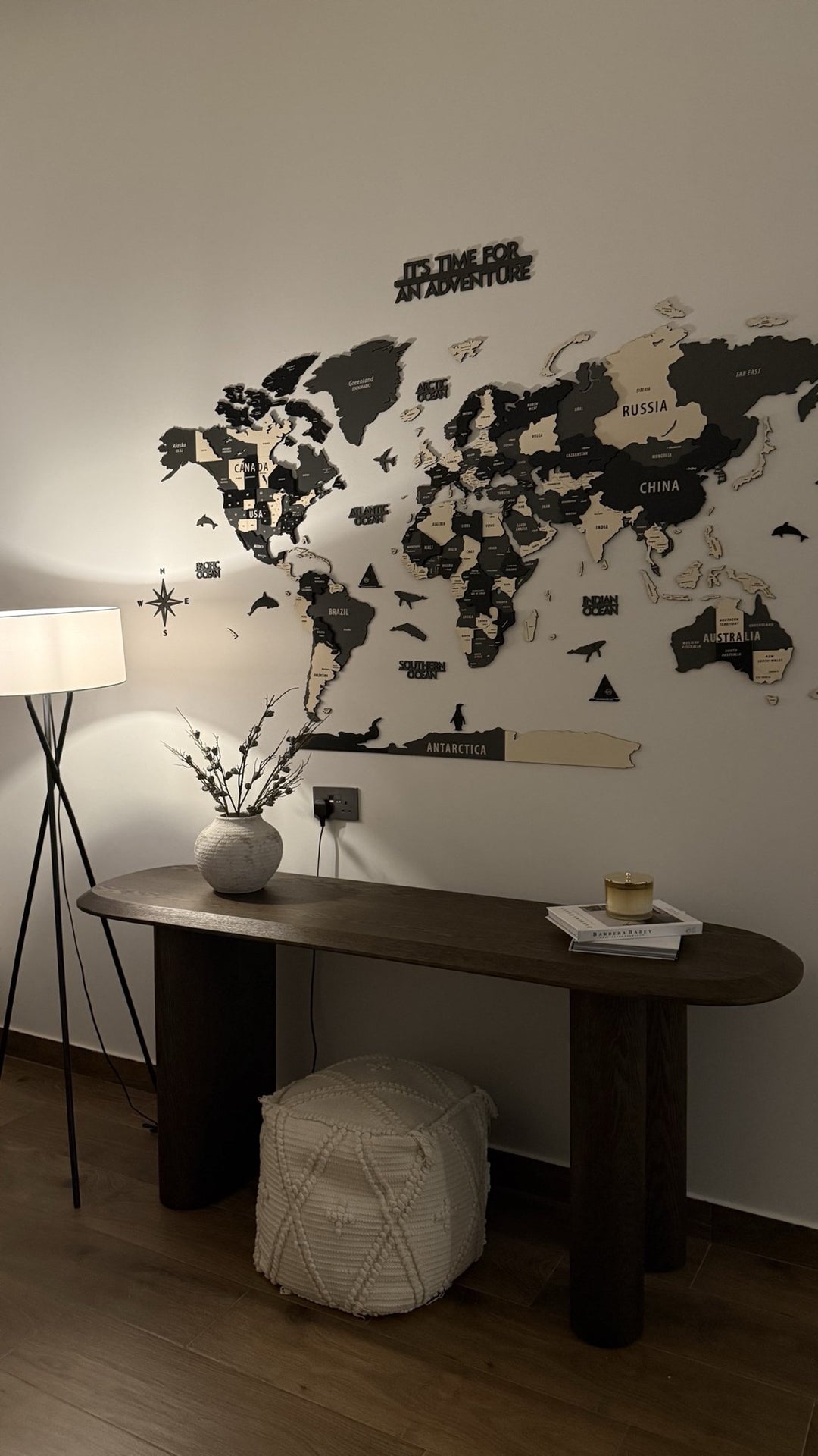 Wood Map Living Room Wall Decor - World Map Wall Art styled by @alya_trips