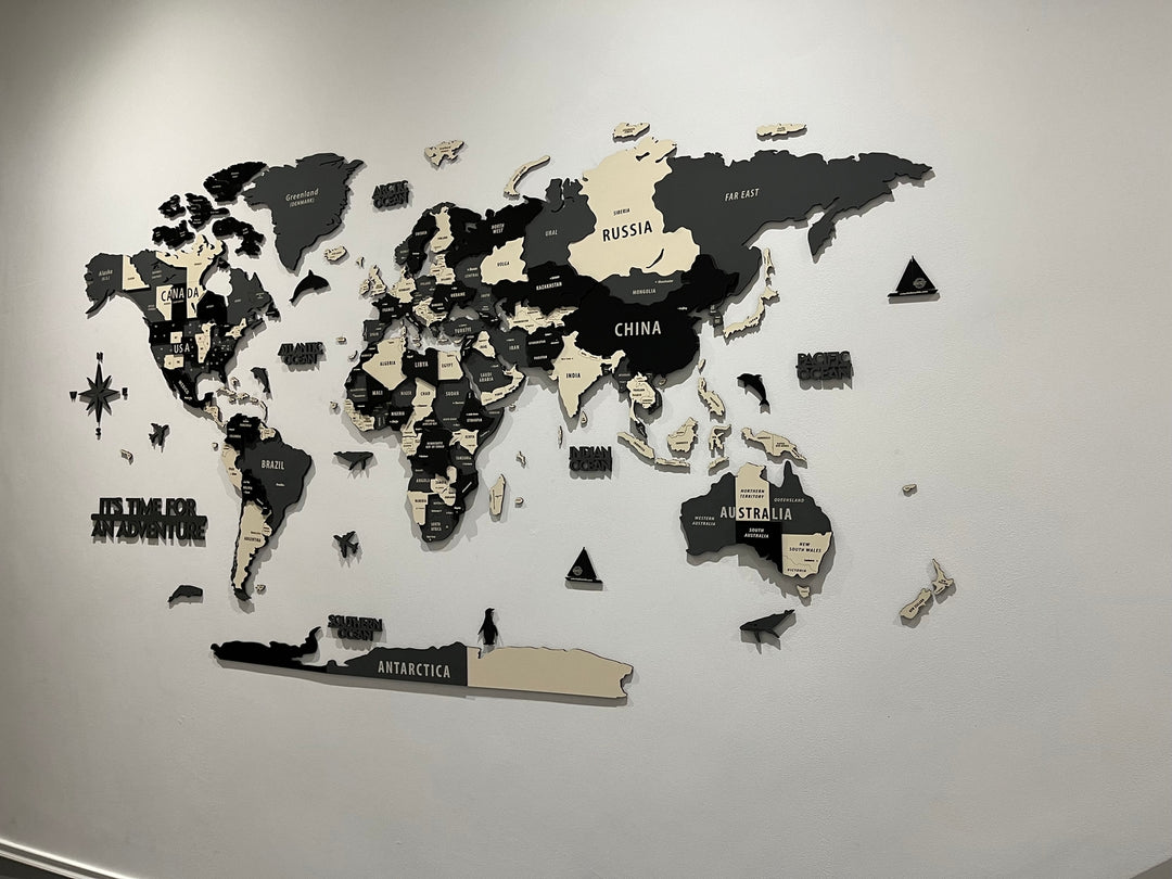 Wood Map Living Room Wall Decor - World Map Wall Art in a customer's home
