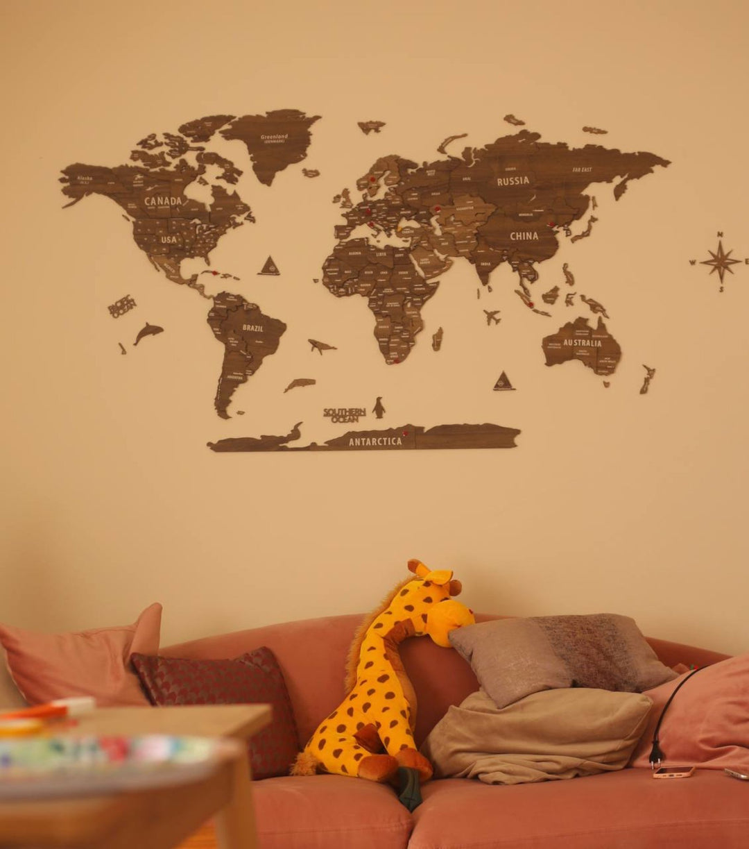Wood Map - Wooden World Map Puzzle, 3D Wall Art Betul in a customer's home