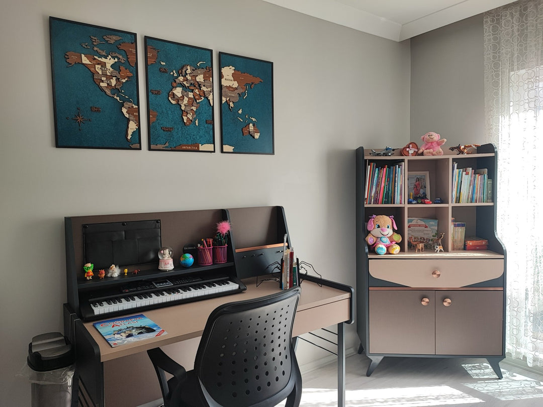 Wooden World Map 3D Multilayered, Pin Adventures & Home Decors in a customer's home