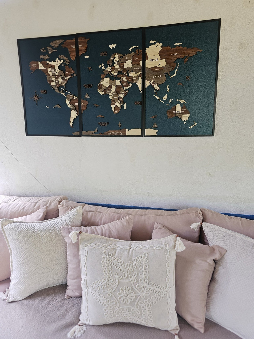 Wooden World Map 3D Multilayered, Pin Adventures & Home Decors in a customer's home