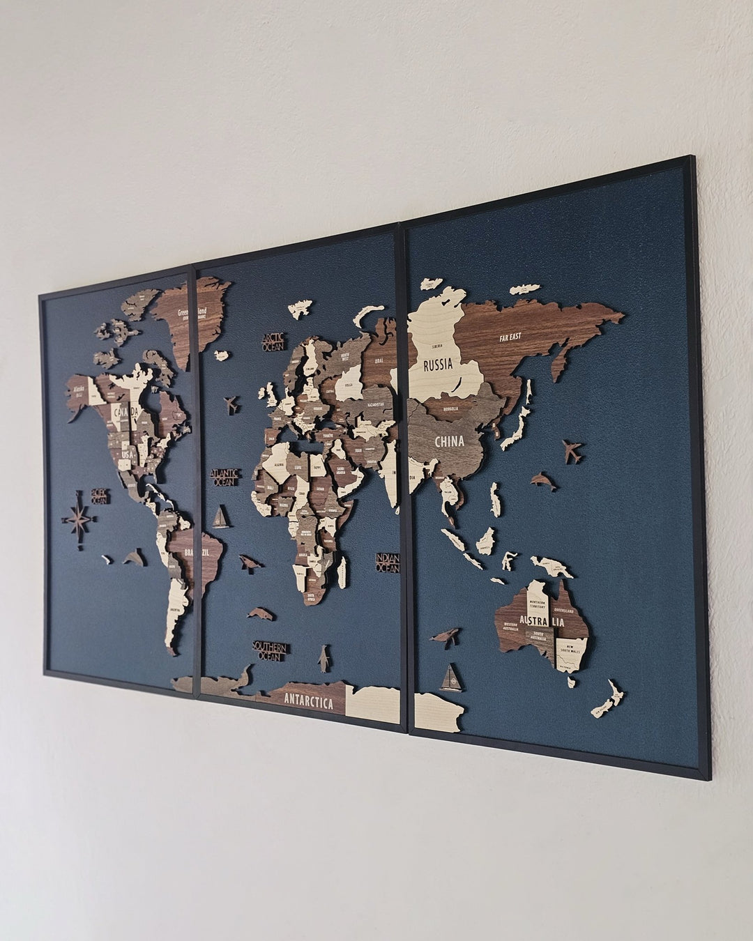 Wooden World Map 3D Multilayered, Pin Adventures & Home Decors in a customer's home