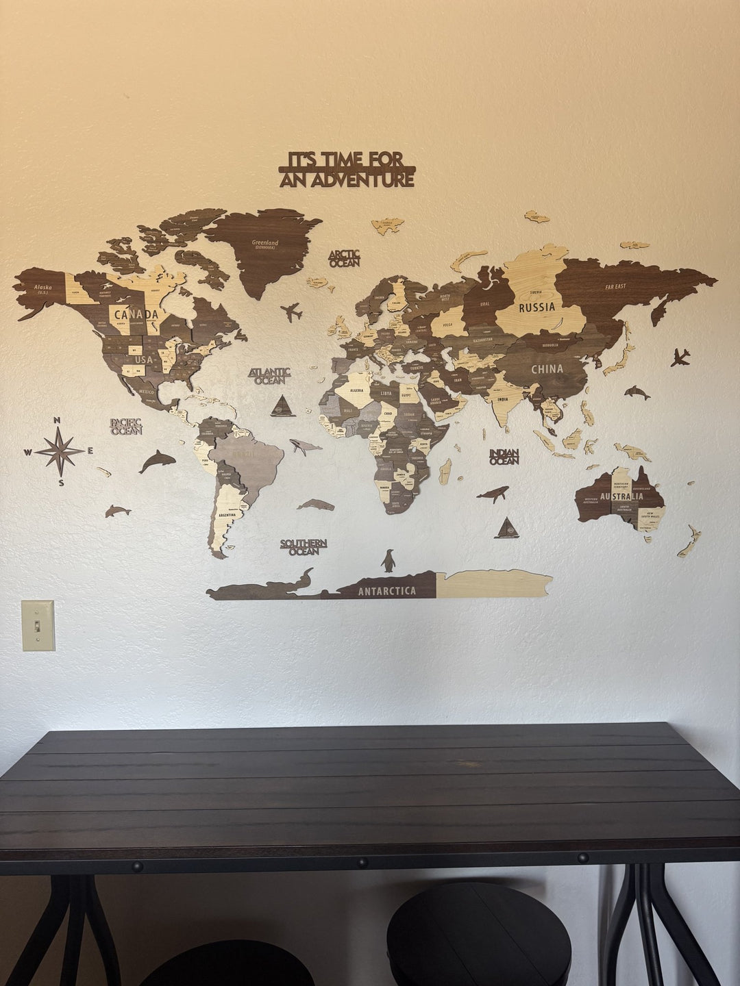 Wooden World Map Wall Art - 3d Wood Push Pin Maps, Multicolor styled by @barbs_escalante