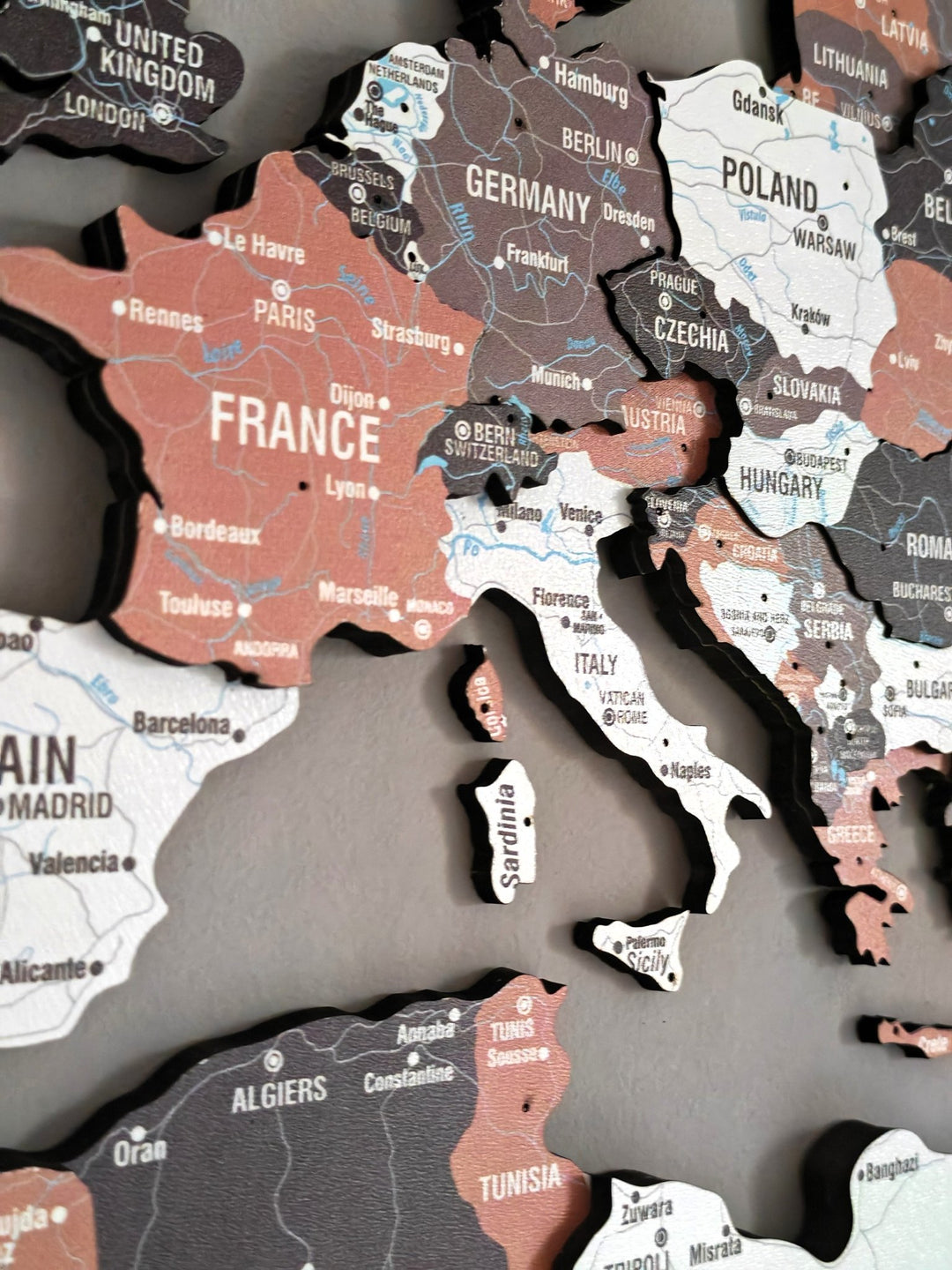 Wooden World Map Wall Art - UV Print, 3D Map with Vibrant Colors (Soil) styled by @elilovestravelling