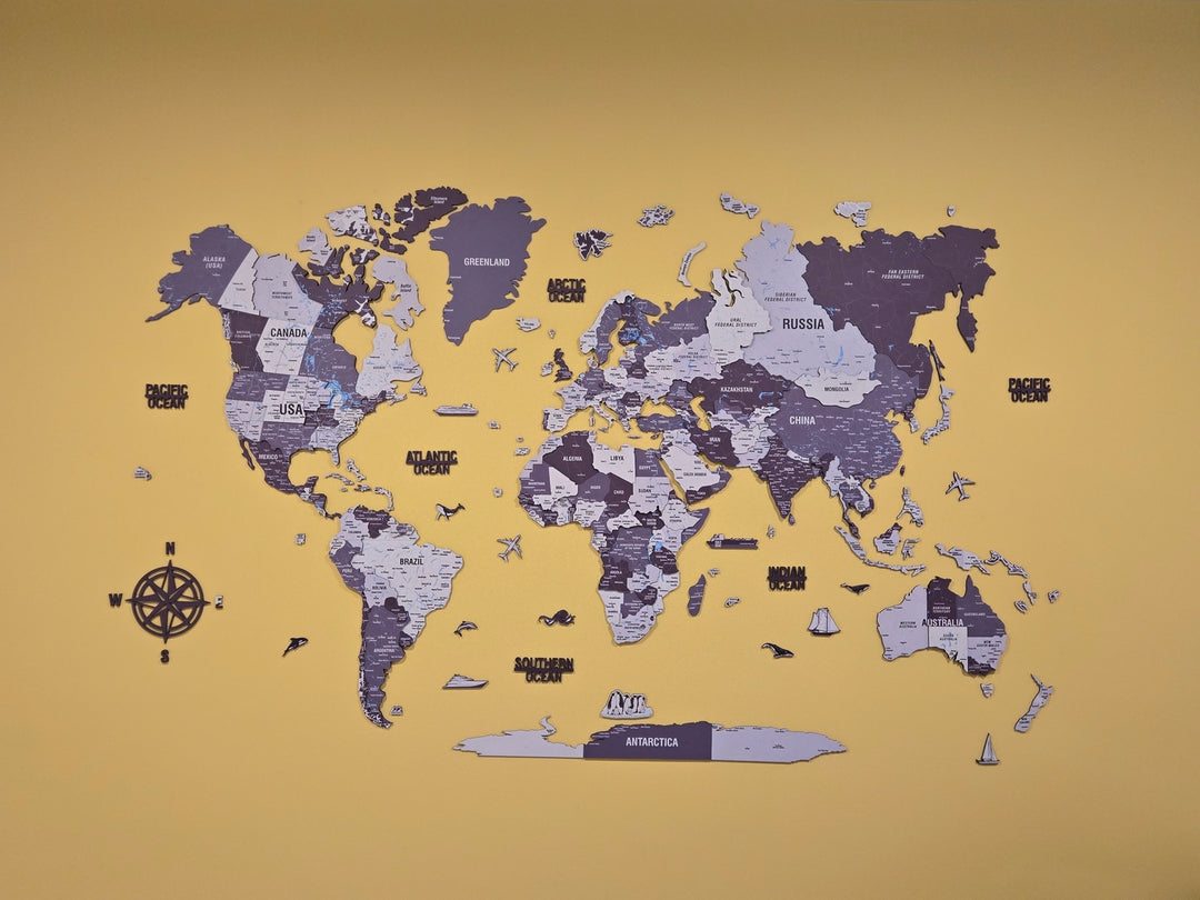 Wooden World Map for Wall - 3D Art & Vibrant Colors (Nimbus) in a customer's home