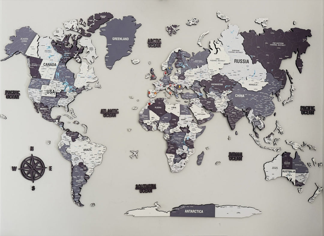 Wooden World Map for Wall - 3D Art & Vibrant Colors (Nimbus) in a customer's home
