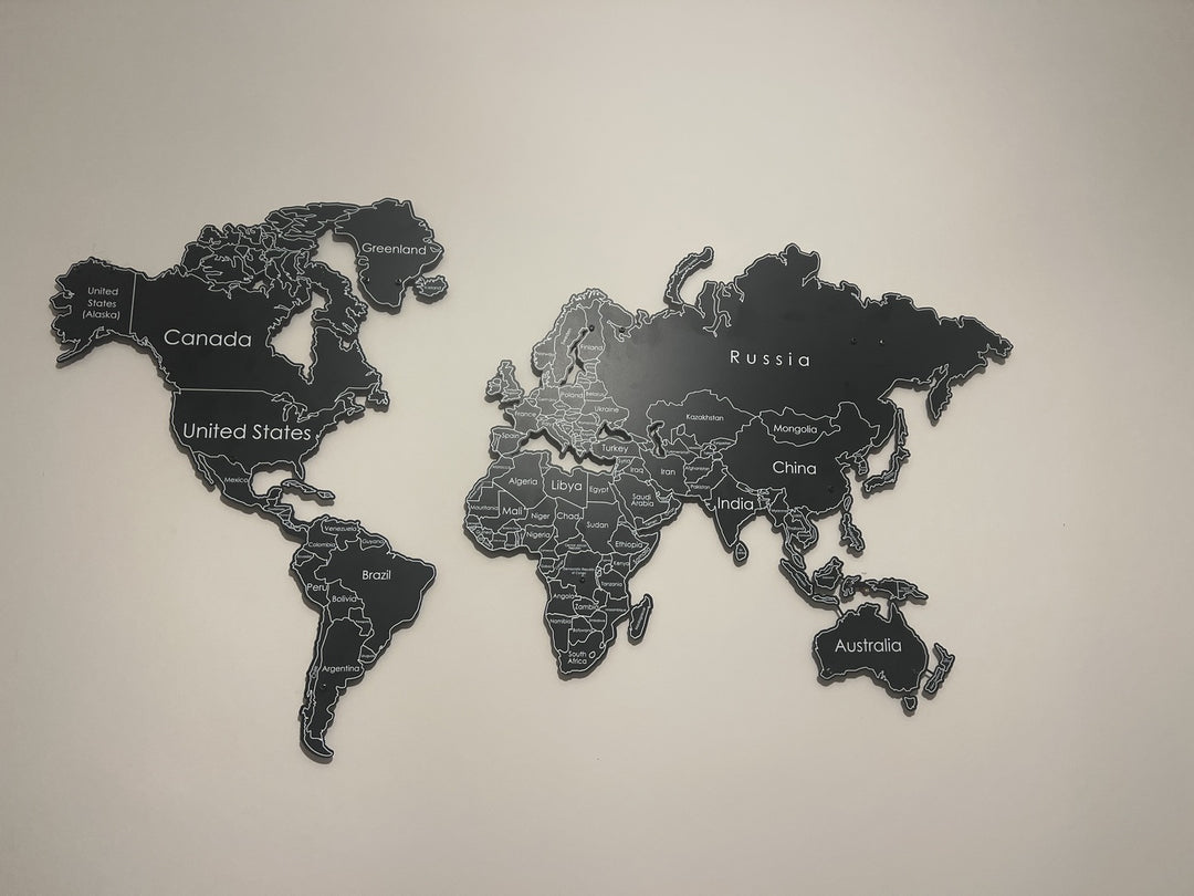 World Map for Wall - Metal Wall Art Living Room & Office in a customer's home