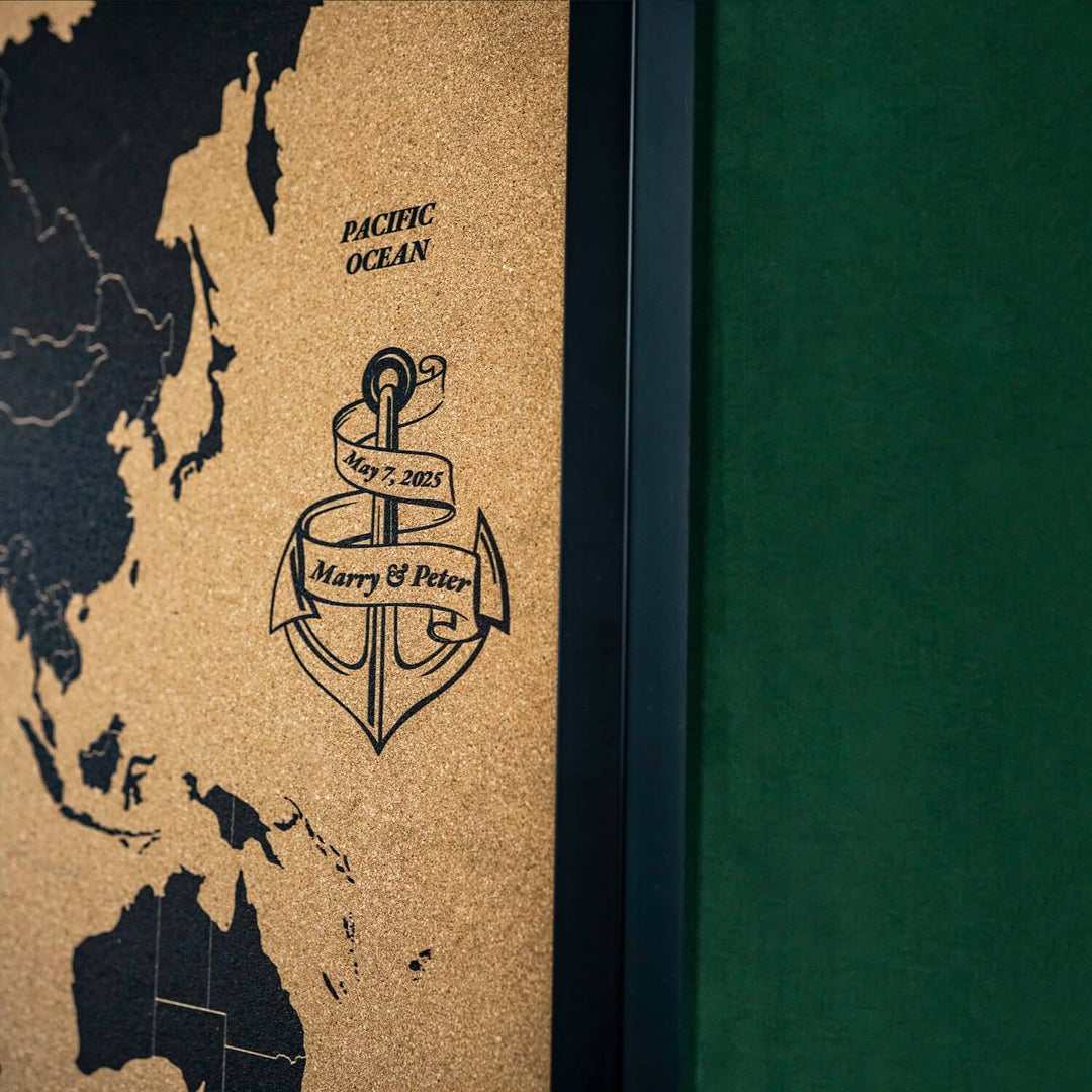 Framed Cork World Map – Interactive Travel Pin Board