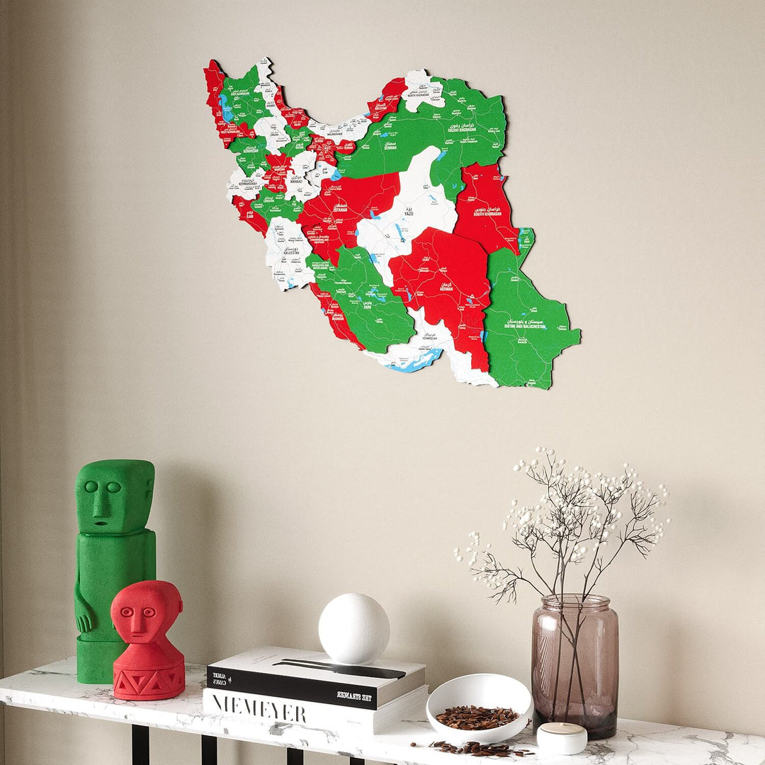 Iran Wooden Wall Map Colorful Flag Edition Decor