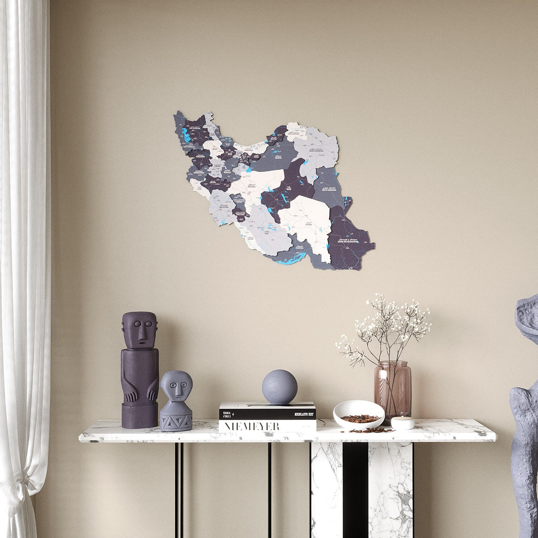 Iran Wooden Wall Map Colorful Flag Edition Decor