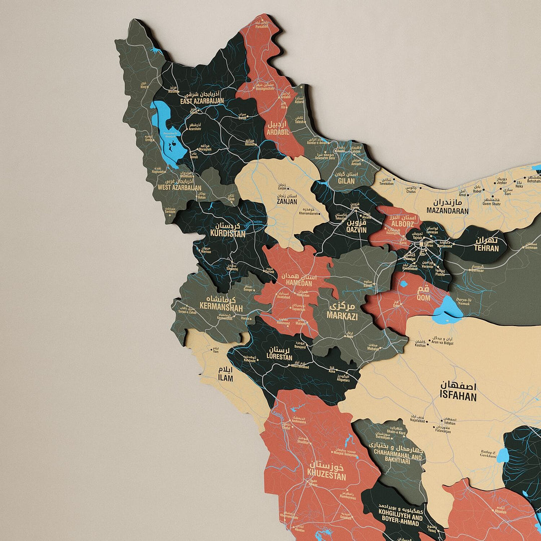 Iran Wooden Wall Map Colorful Flag Edition Decor