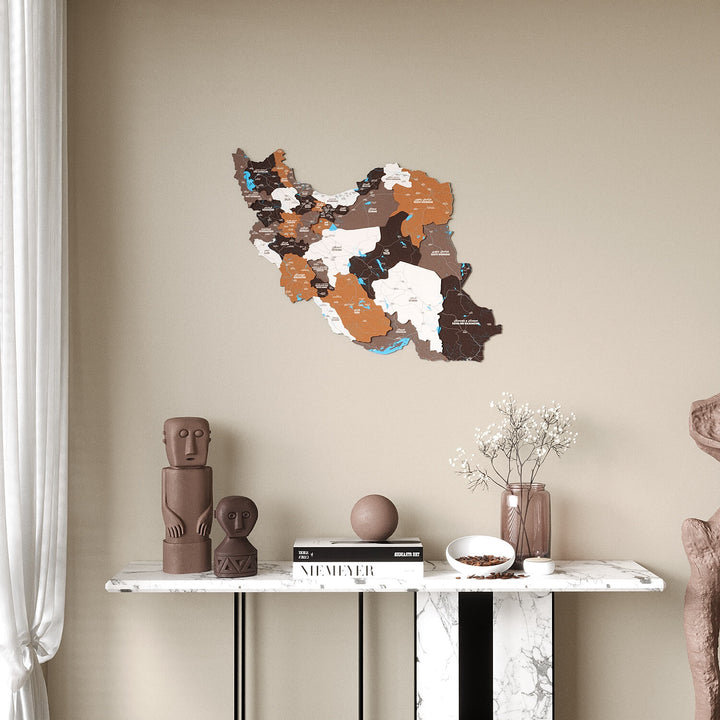 Iran Wooden Wall Map Colorful Flag Edition Decor
