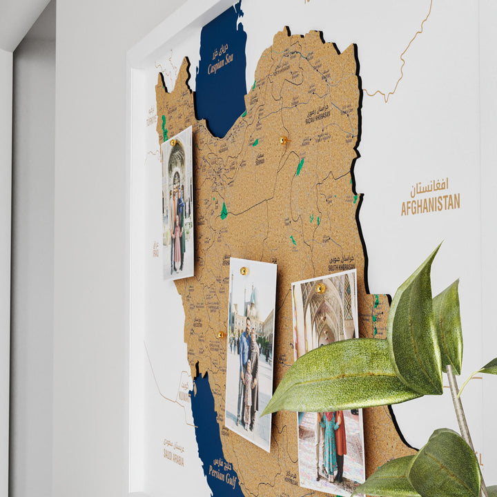 Framed Iran Cork Wall Map Decor