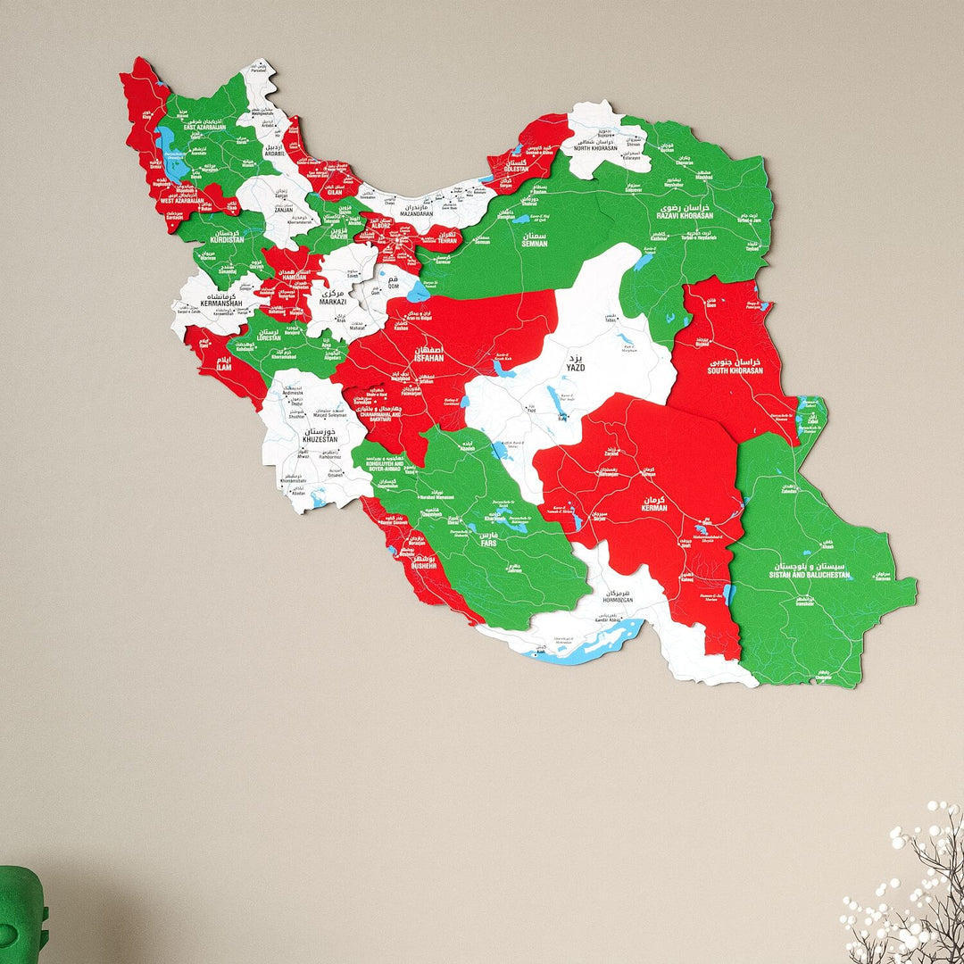 Iran Wooden Wall Map Colorful Flag Edition Decor