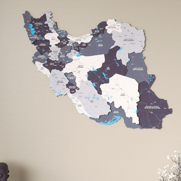 Iran Wooden Wall Map Colorful Flag Edition Decor