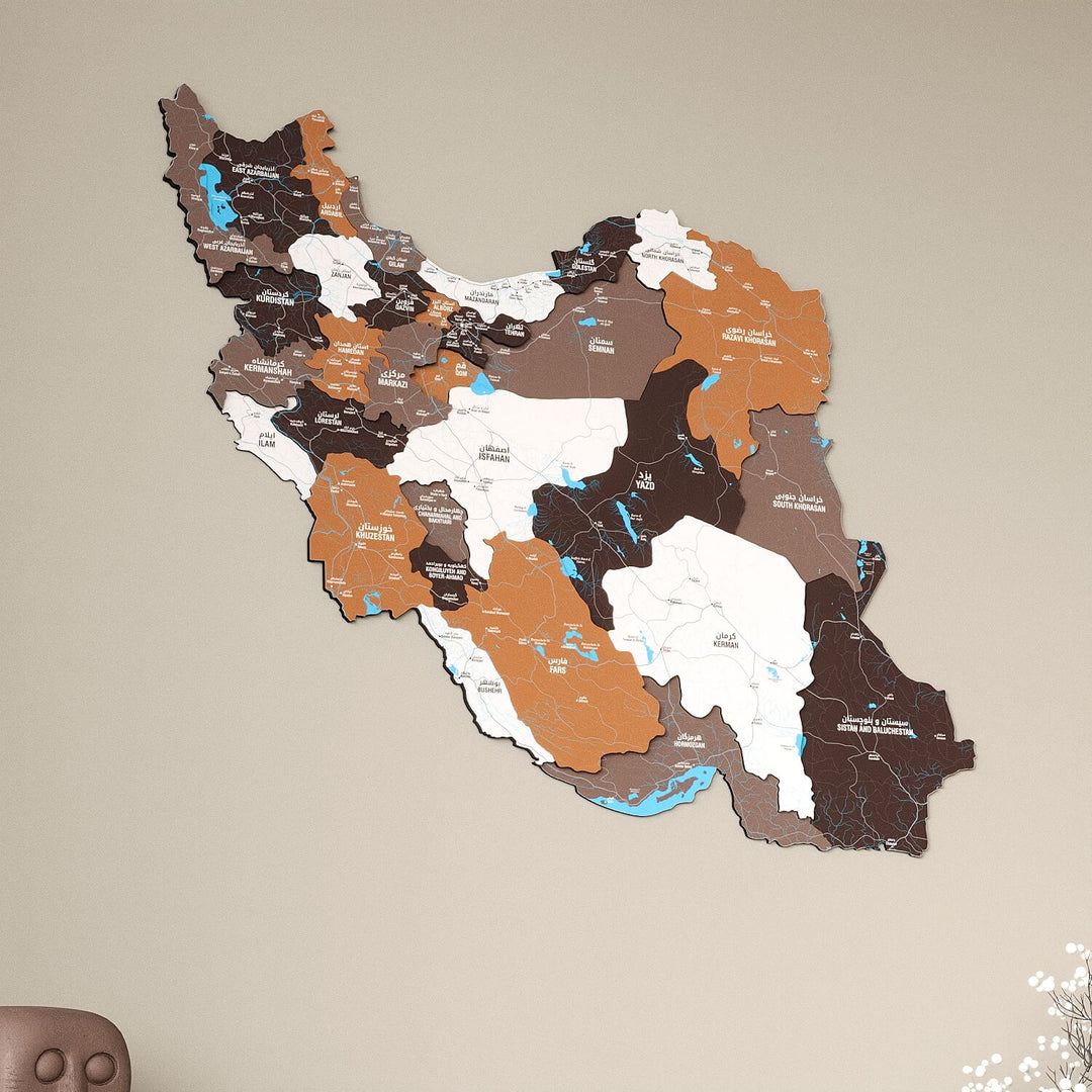 Iran Wooden Wall Map Colorful Flag Edition Decor
