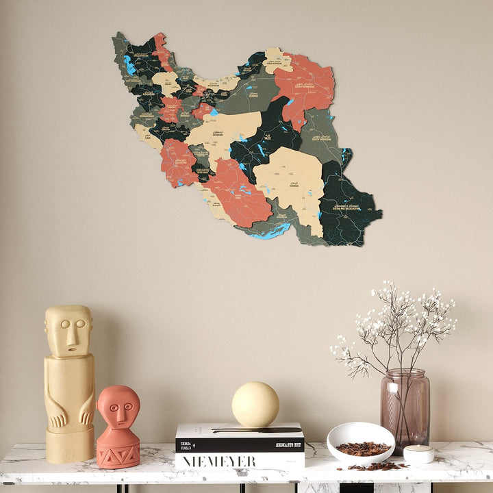 Iran Wooden Wall Map Colorful Flag Edition Decor
