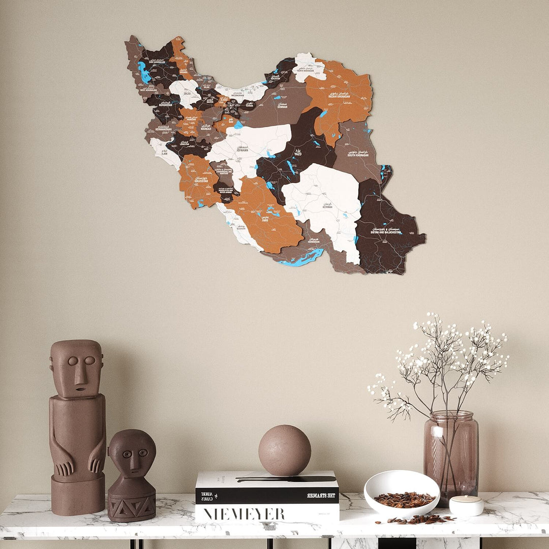 Iran Wooden Wall Map Colorful Flag Edition Decor
