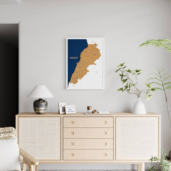 Framed Lebanon Cork Wall Map Decor