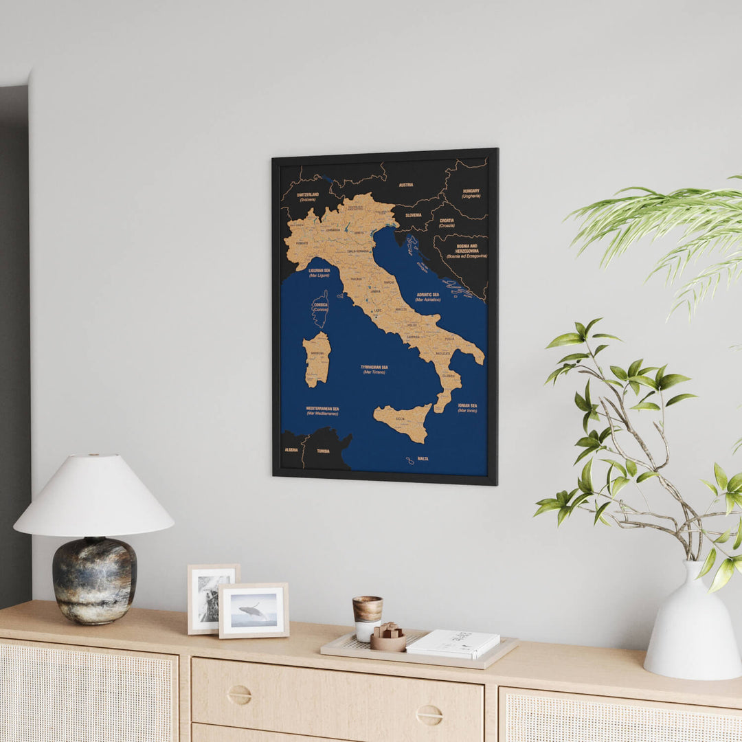 Framed Italy Cork Wall Map Decor