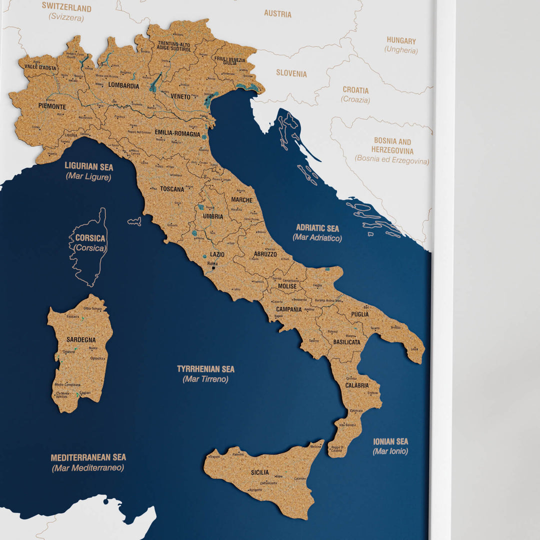 Framed Italy Cork Wall Map Decor