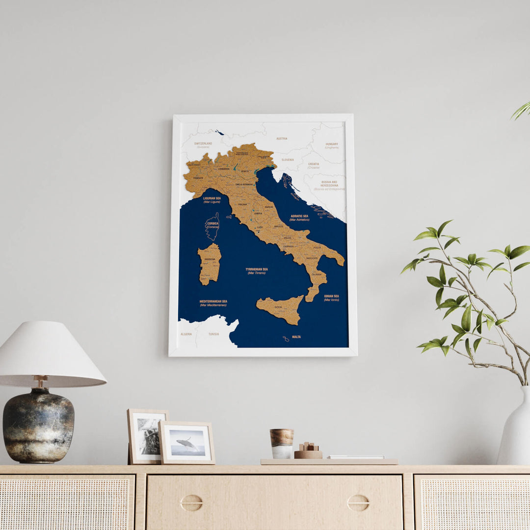 Framed Italy Cork Wall Map Decor