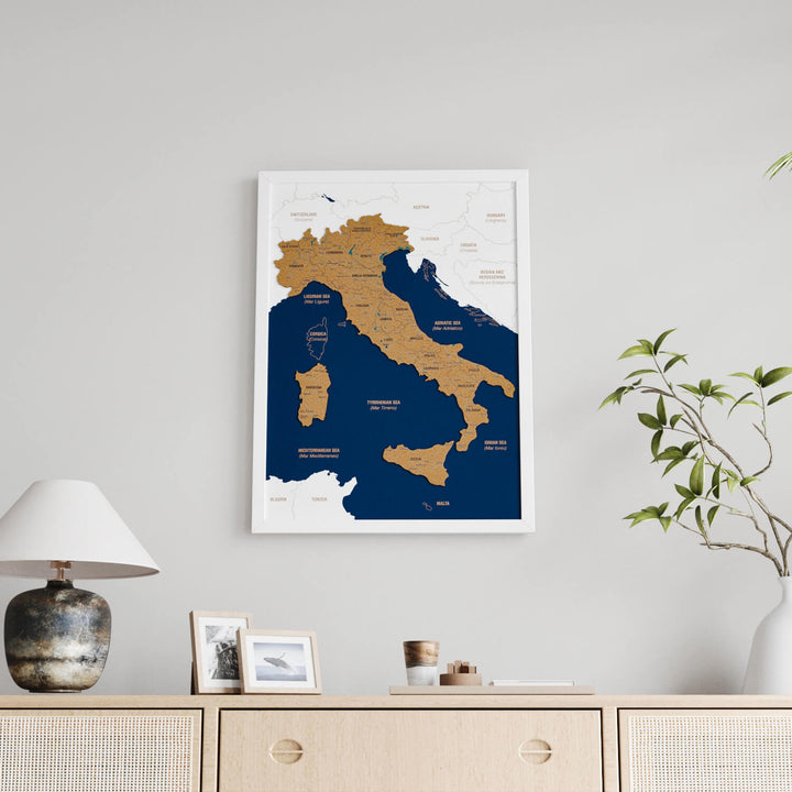 Framed Italy Cork Wall Map Decor