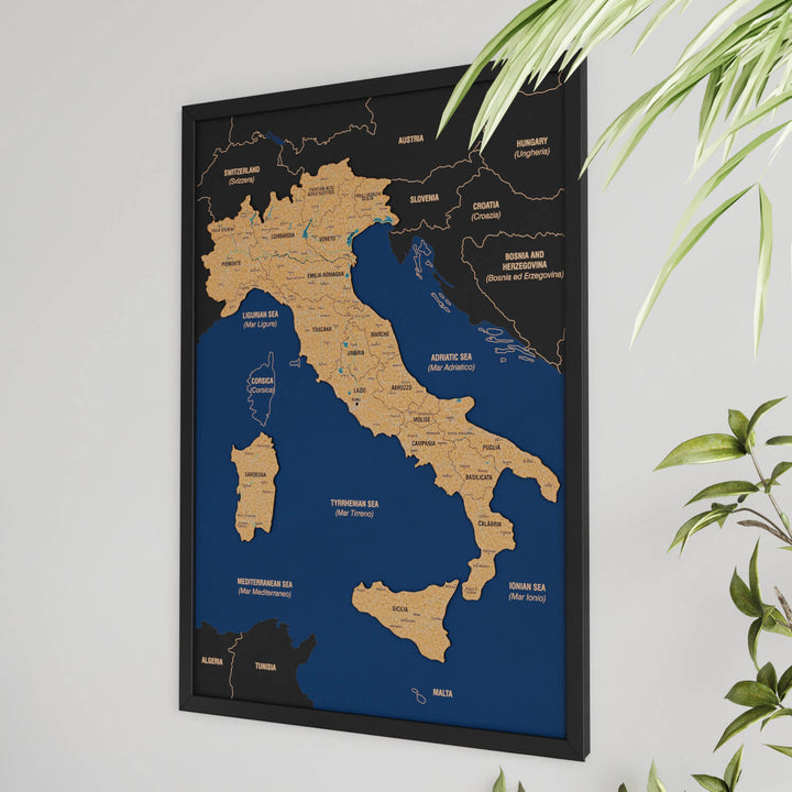 Framed Italy Cork Wall Map Decor