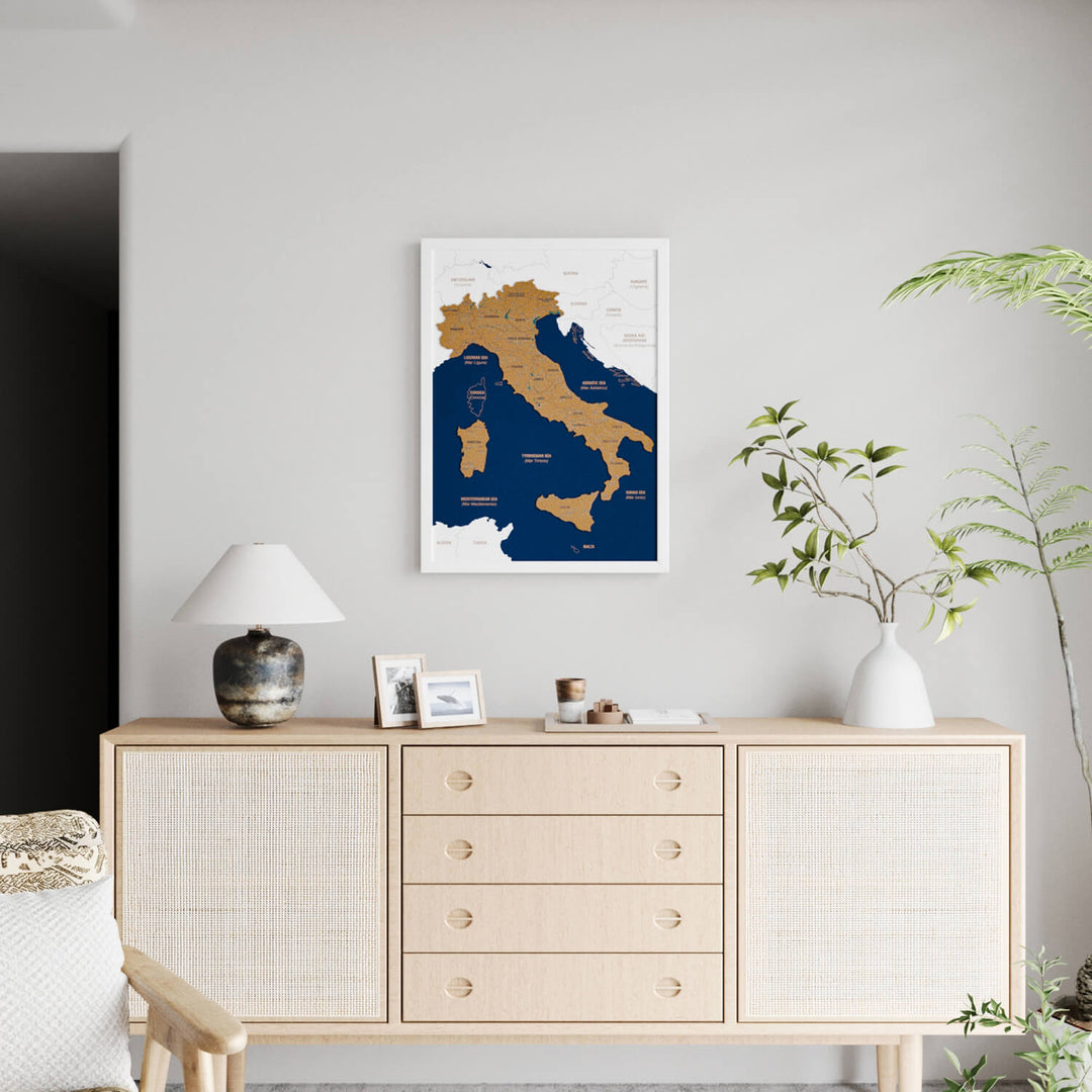 Framed Italy Cork Wall Map Decor