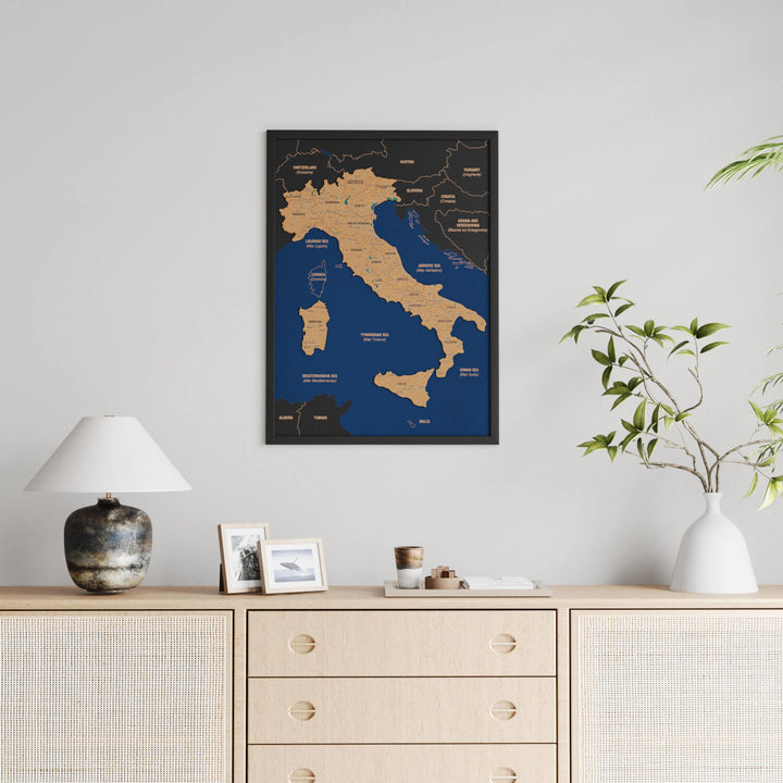 Framed Italy Cork Wall Map Decor