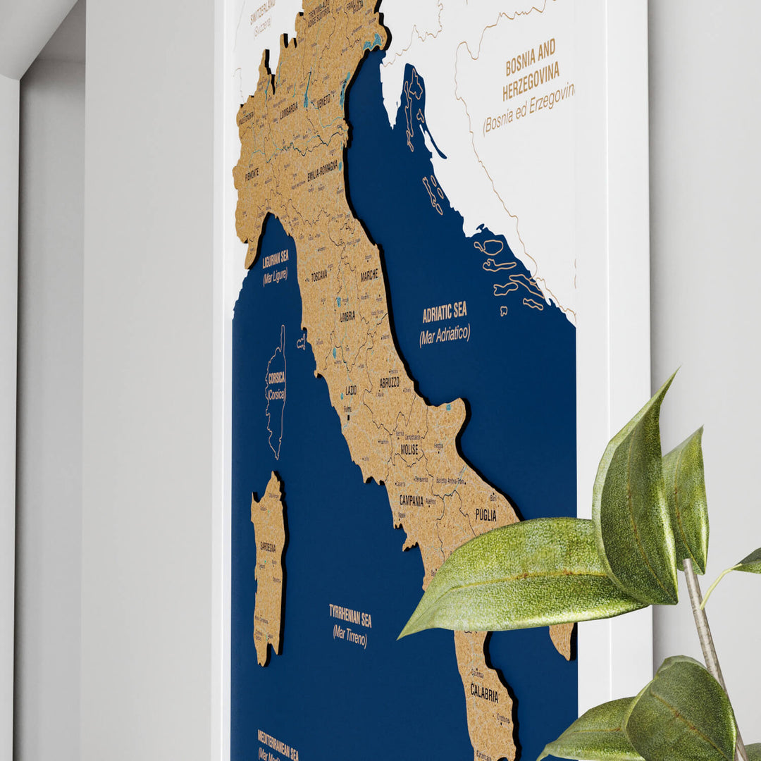 Framed Italy Cork Wall Map Decor