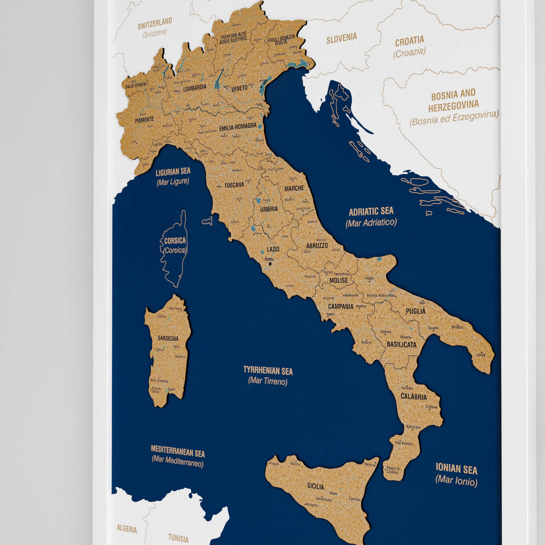 Framed Italy Cork Wall Map Decor